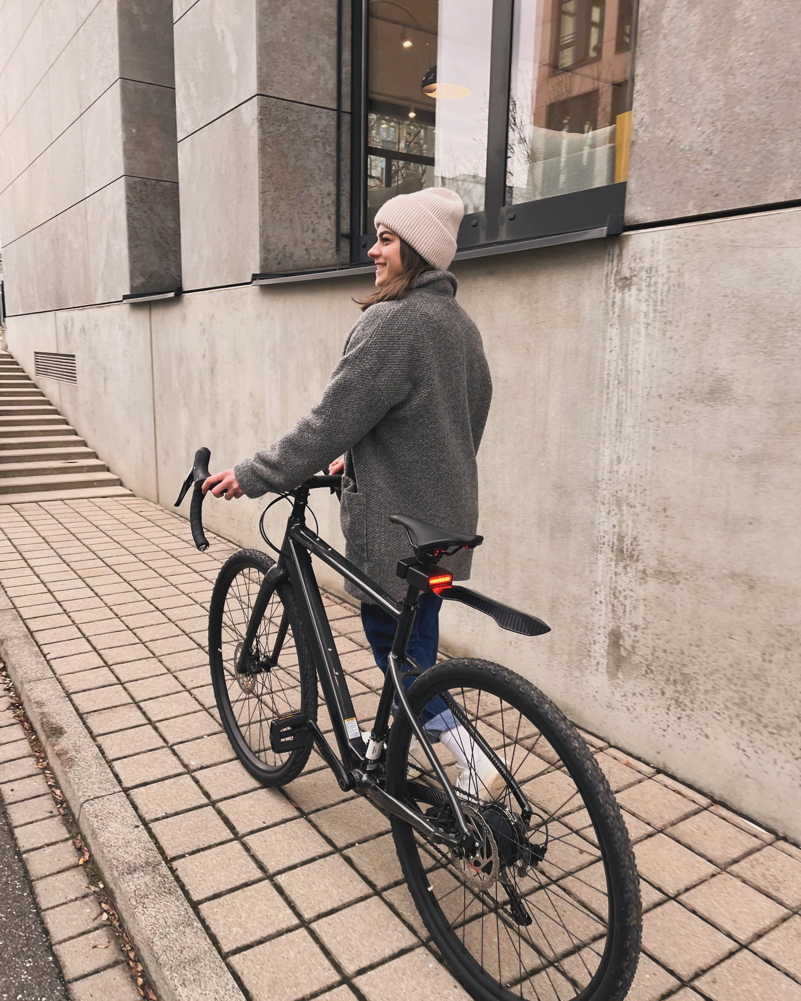 Rider with MUC N TUC in the city